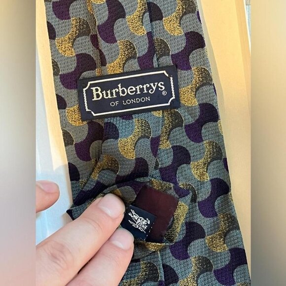 Burberry London Vintage Men's Tie All Silk Classic Nova Check Navy Blue Designer - Picture 2 of 2